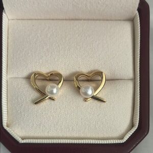 Gold Heart Pearl Earrings